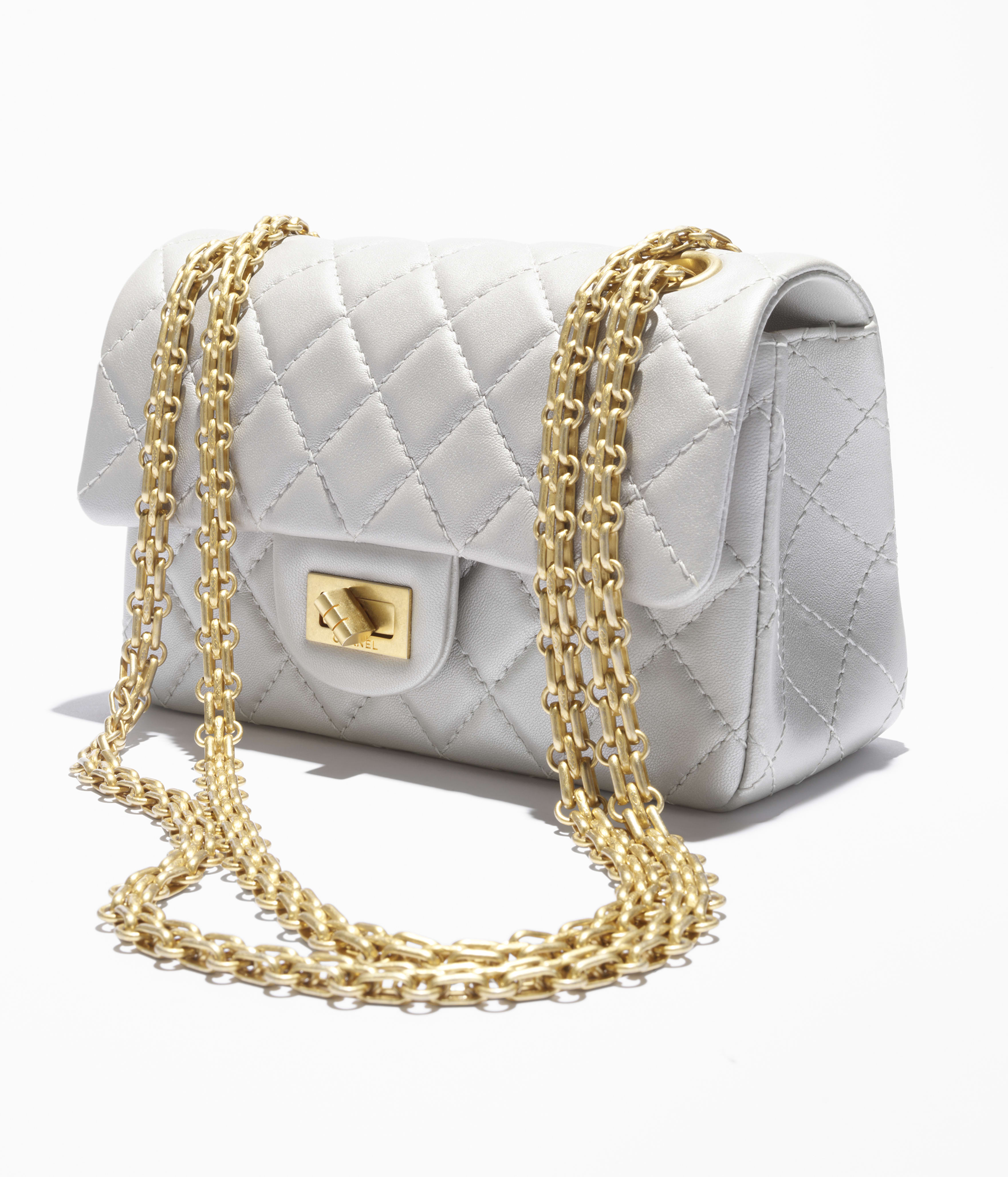 Chanel 2.55 Mini Flap Bag Pearl Lambskin & Gold Metal Light Grey AS0874-B18722-NAAUH