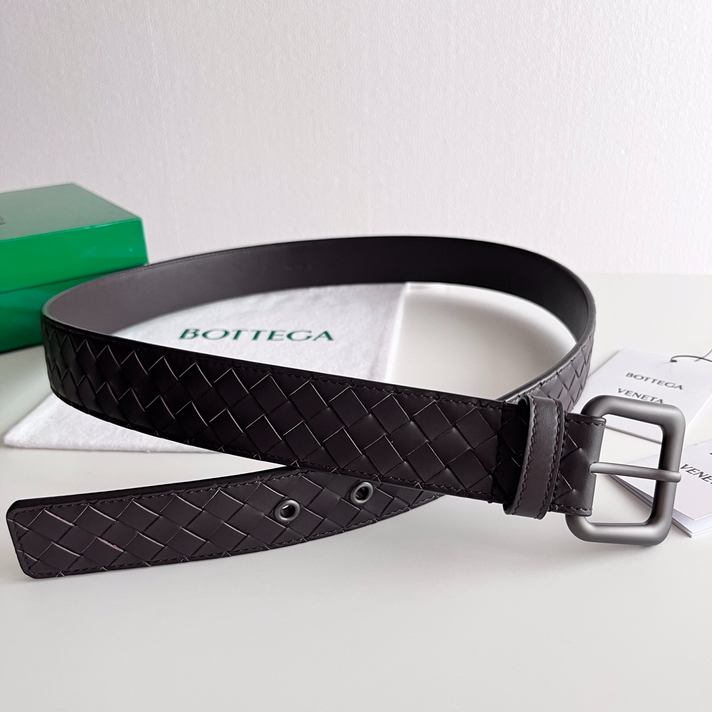 Bottega Veneta frosted pin buckle woven cowhide double-sided belt 3.5cm wide