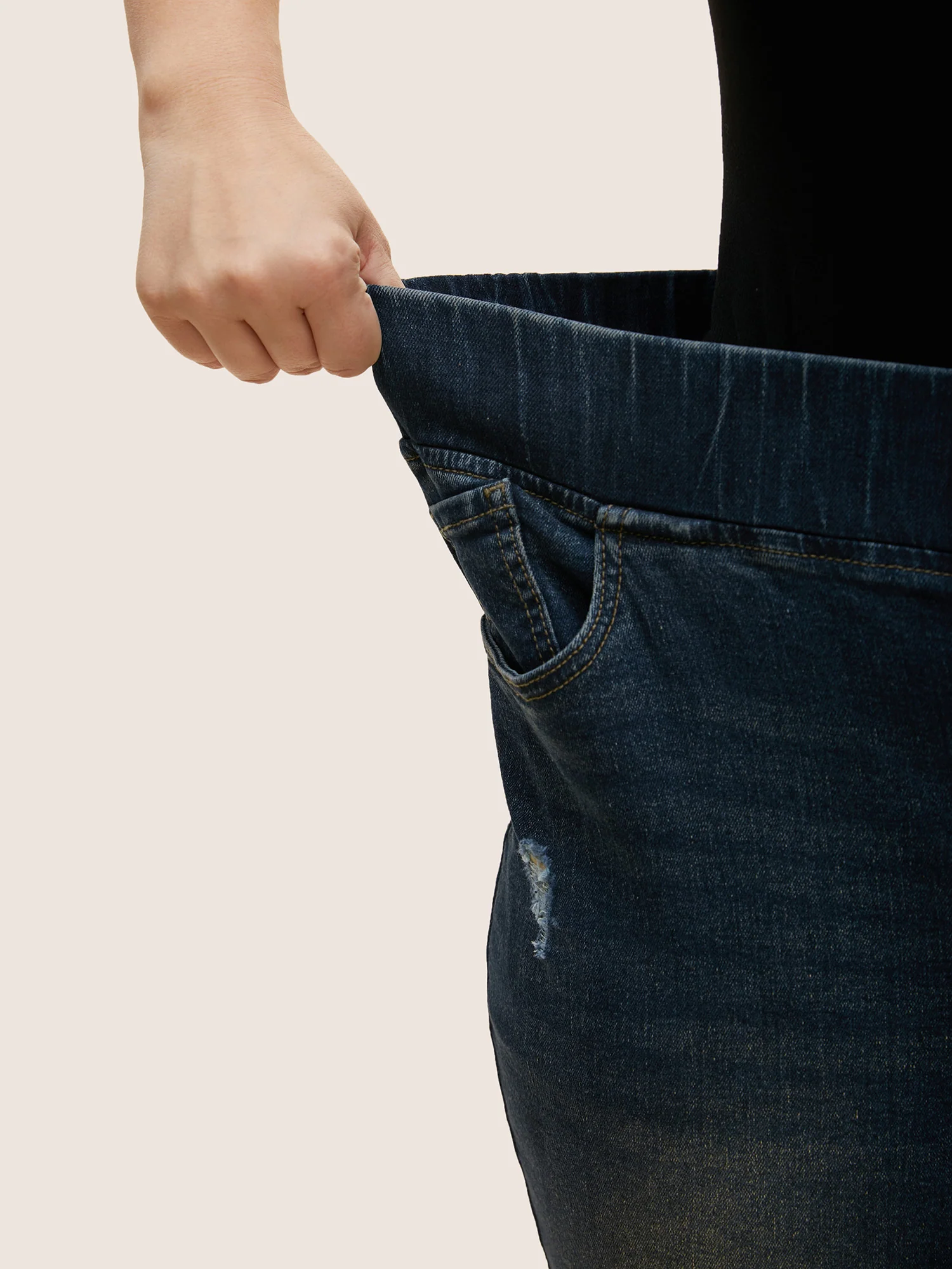 Dark Wash Distressed Roll Hem Denim Shorts