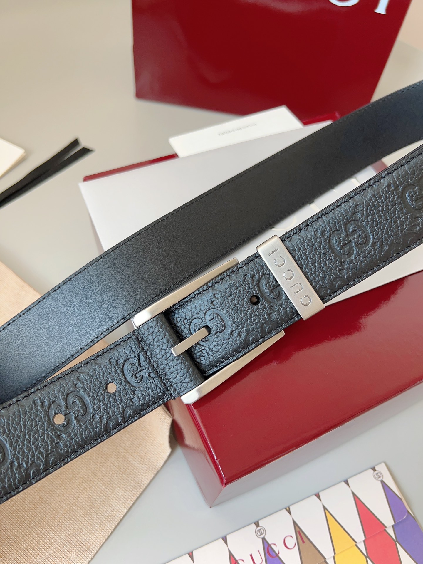 Gucci pin buckle printed leather belt 3.5cm wide