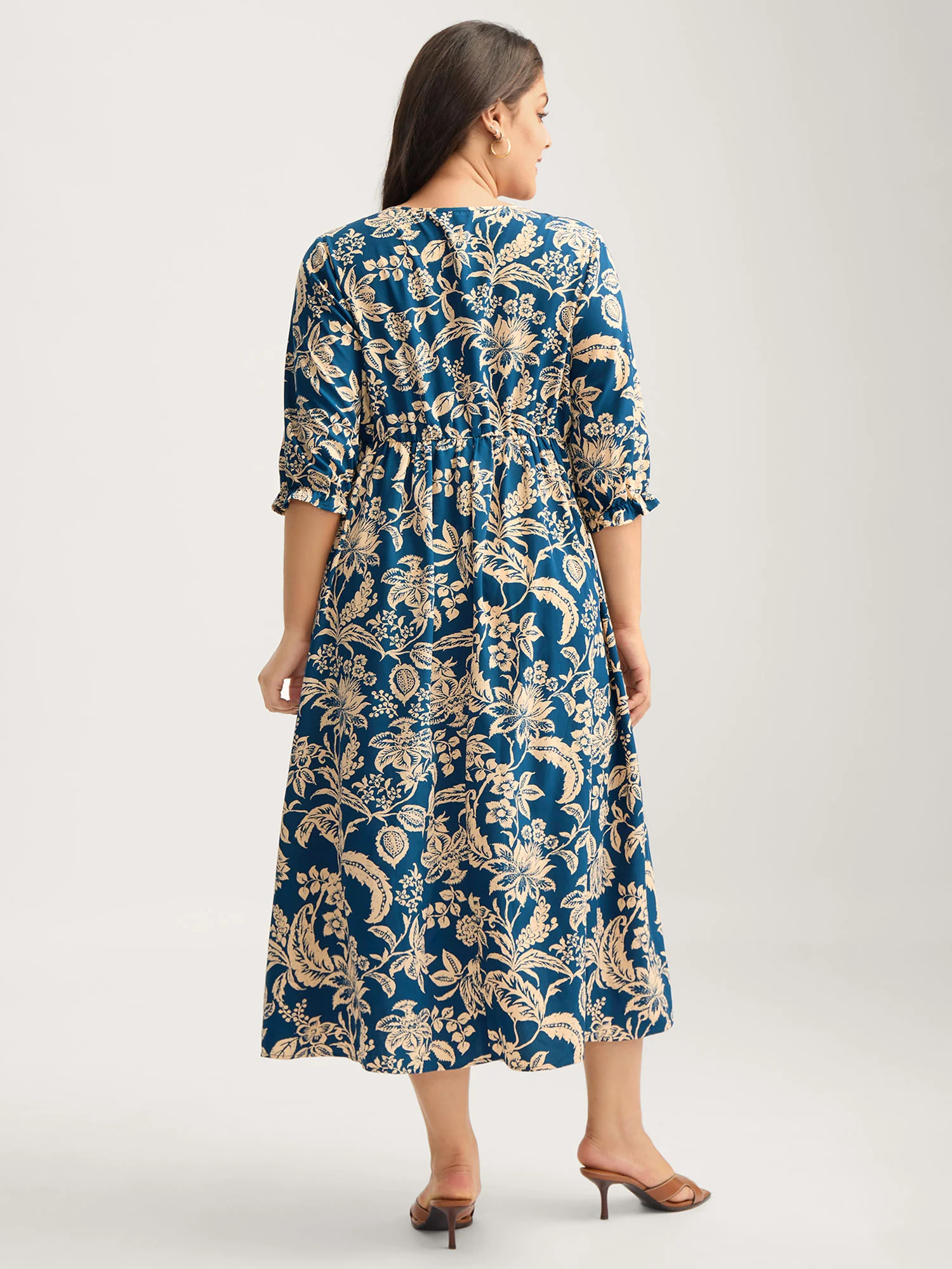 Boho Floral Drawstring Pockets Midi Dress