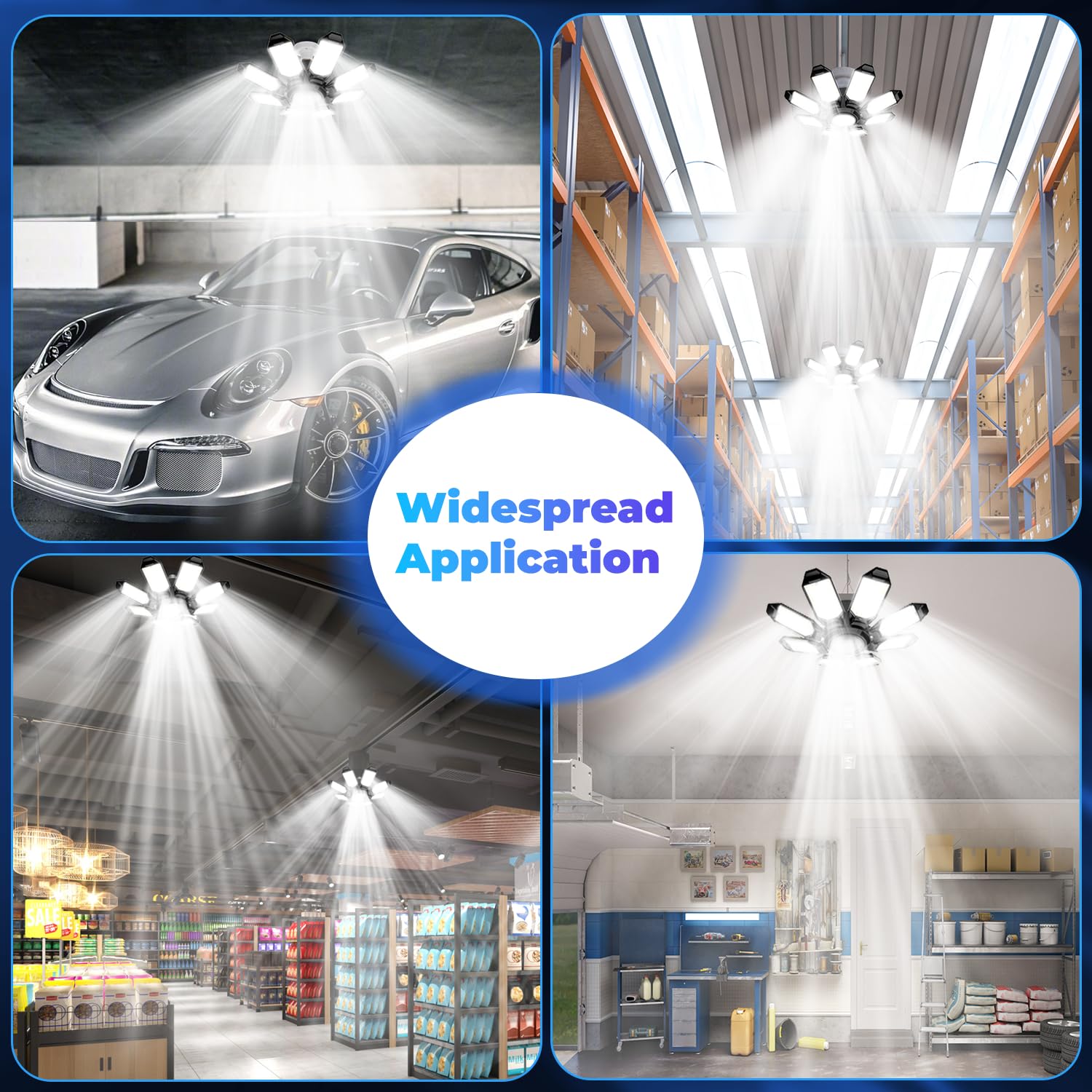 250W 25000LM Garage LED Light with 8+1 Panels, Garage LED Ceiling Lights 6500K Daylight, Deformable E26/E27 Screw in Garage Light for Shop Warehouse Basement Attic