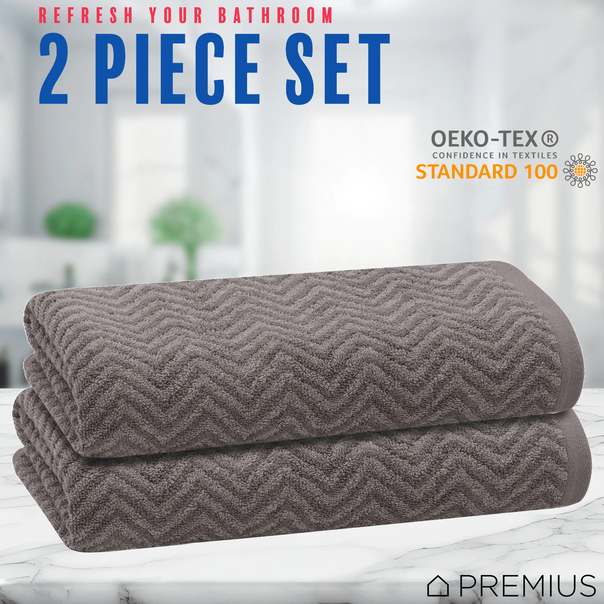 PREMIUS 2 Pack Chevron 100% Cotton Yarn Dyed Bath Sheet Towel, 32x64 Inches