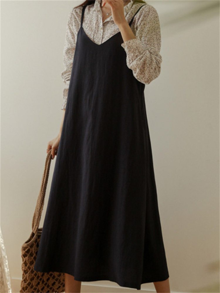 V Neck A Line Cami Pinafore Maxi Dress