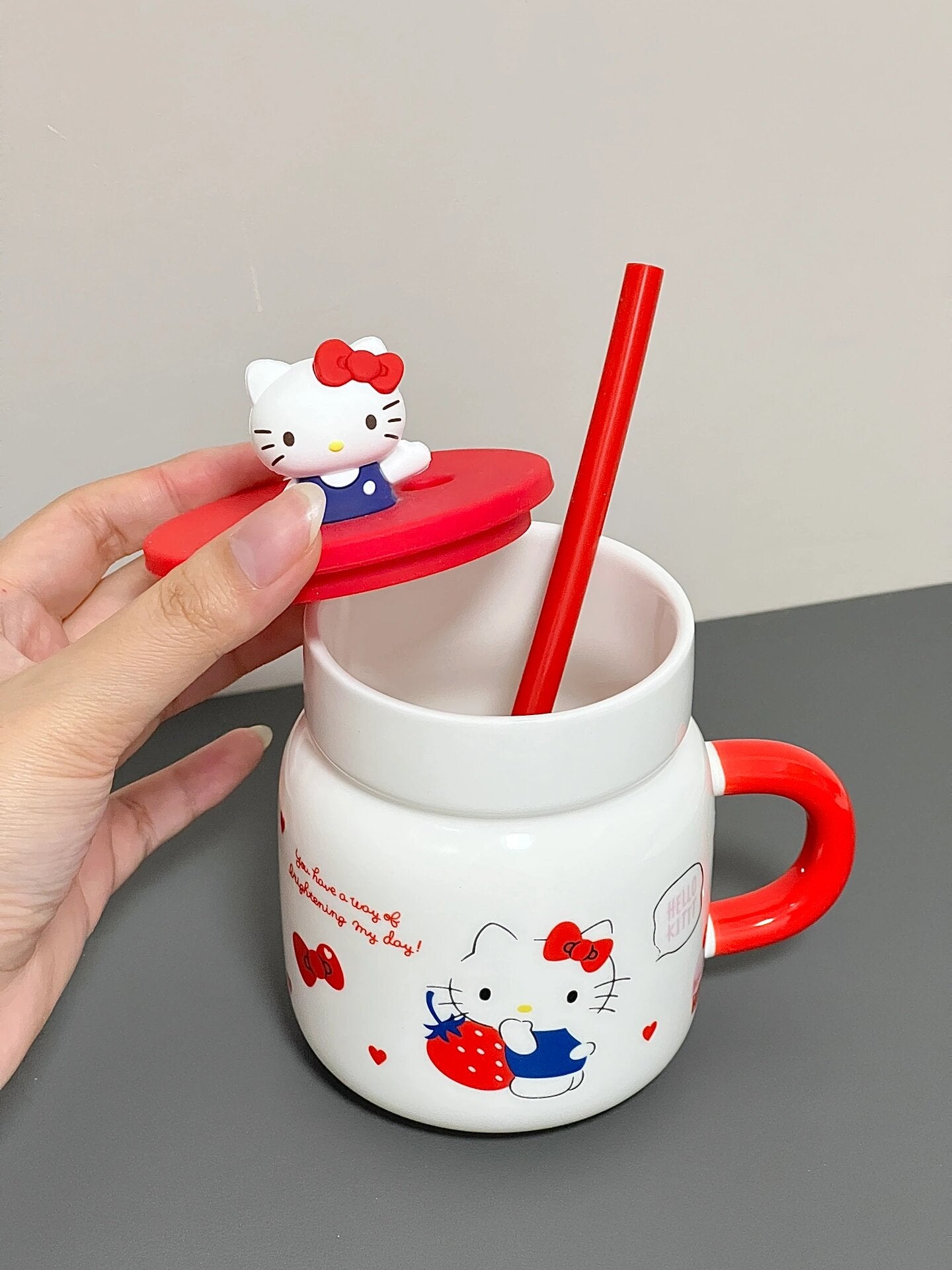 Sanrio Ceramic Coffee Cup with Silicone Lid Spoon Tea Cup Milk Mug Gift