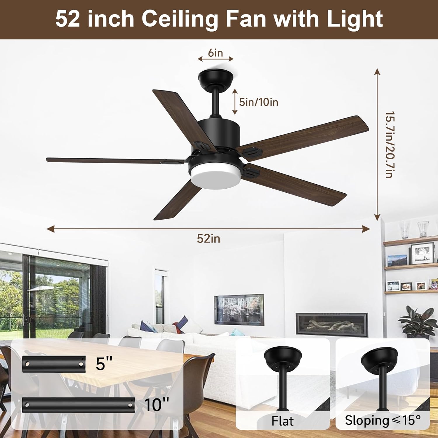 Biukis Ceiling Fans with Lights and Remote Adjustable Light 6 Speed Reversible DC Motor 52 Inch