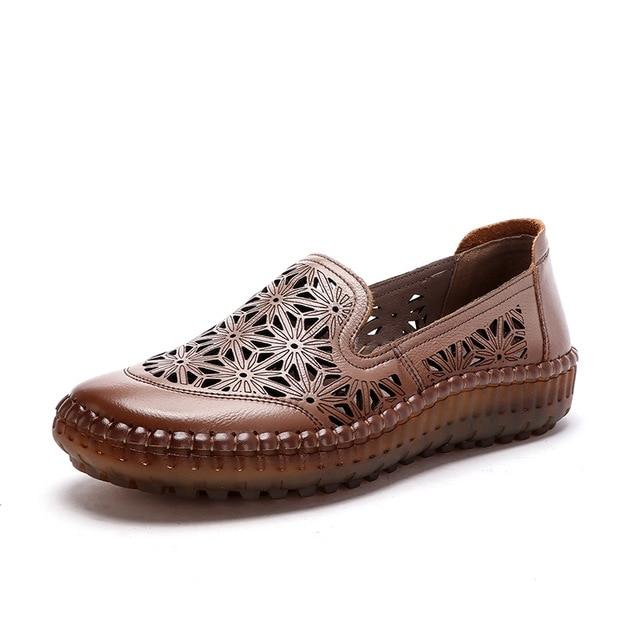 Genuine Leather Round Toe Flats Ladies Shoes for Bunions