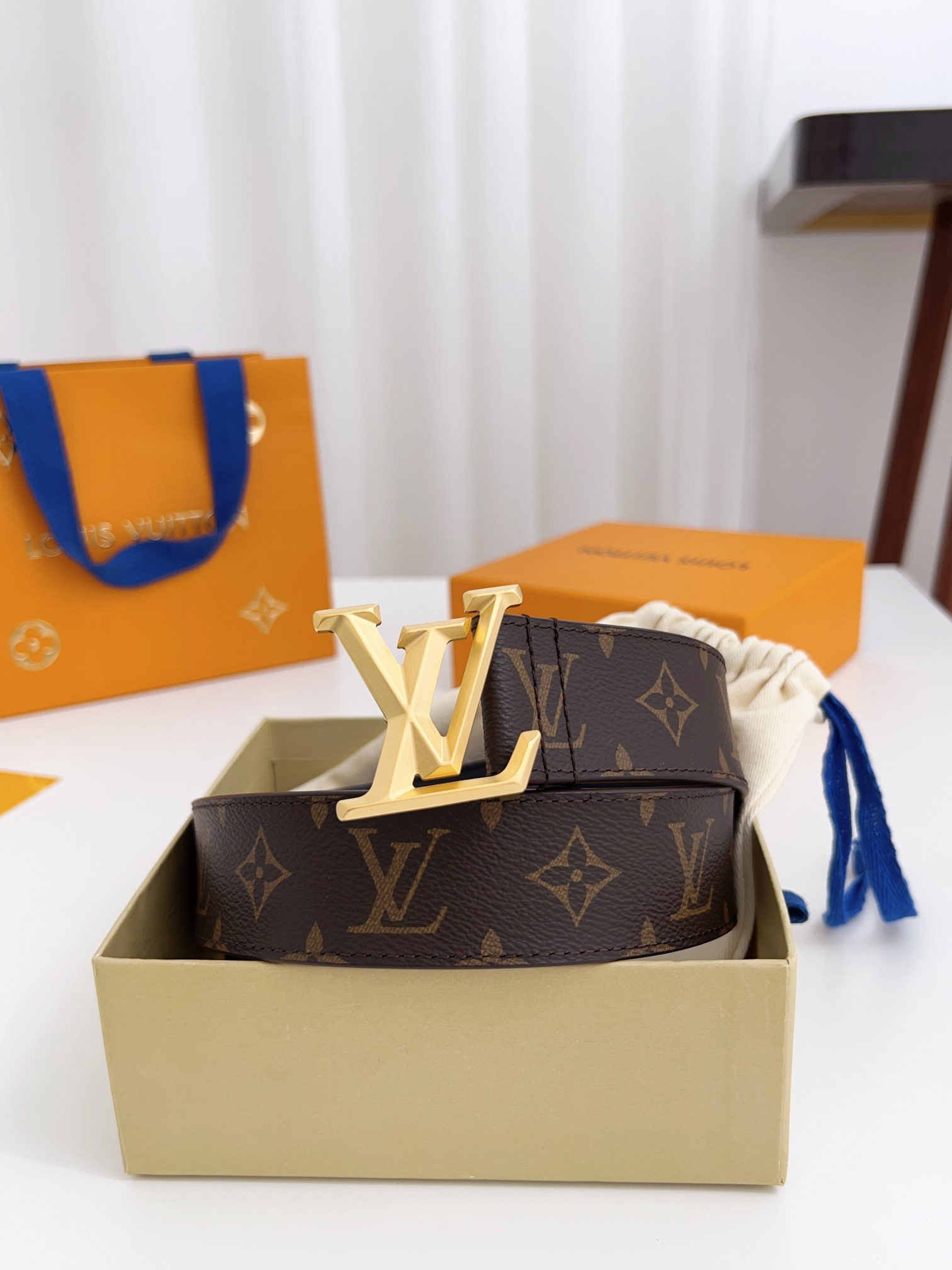 Louis Vuitton Men's Monogram Logo Belt, 4cm Width