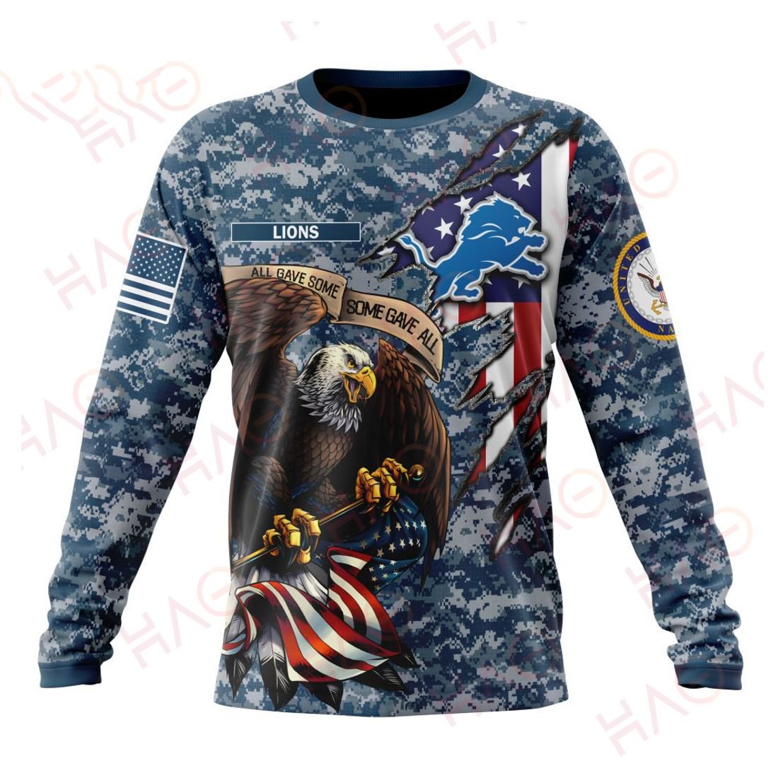 DETROIT LIONS 3D HOODIE US NAVY VETERANS