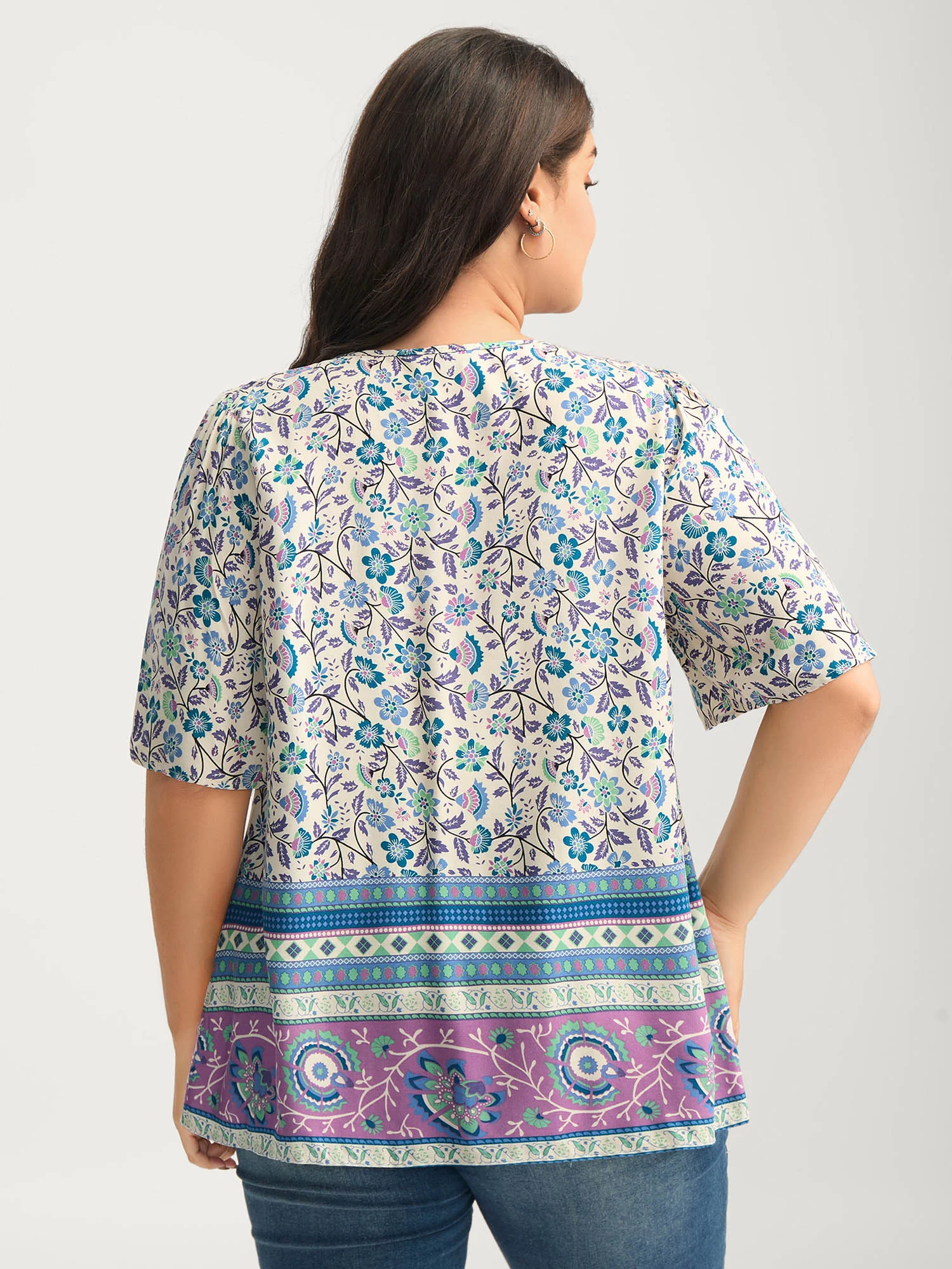 Rayon Pleated Floral Print Blouse