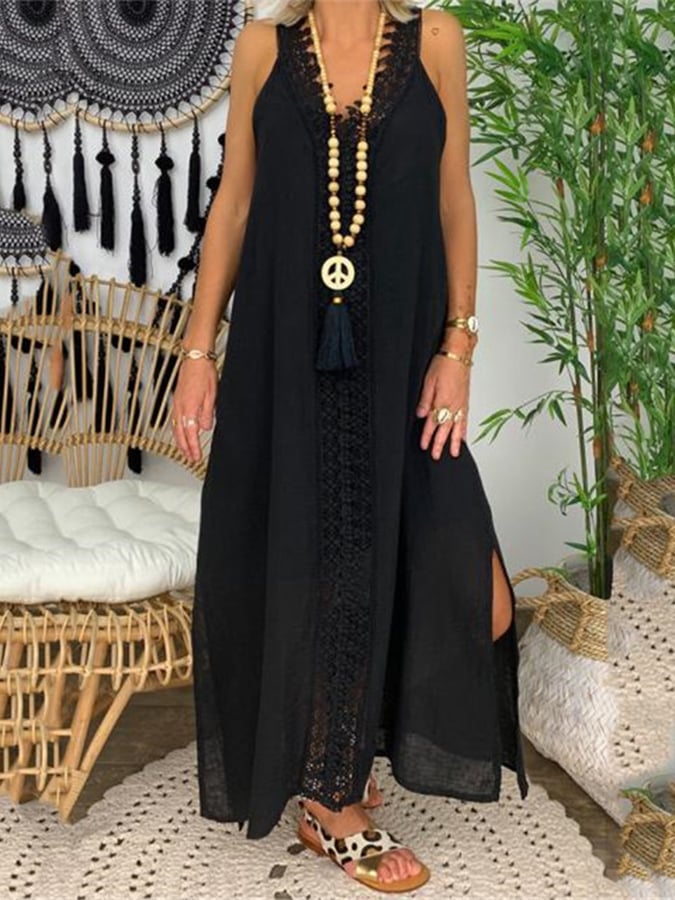 Women's V-neck Lace Stitching Dress