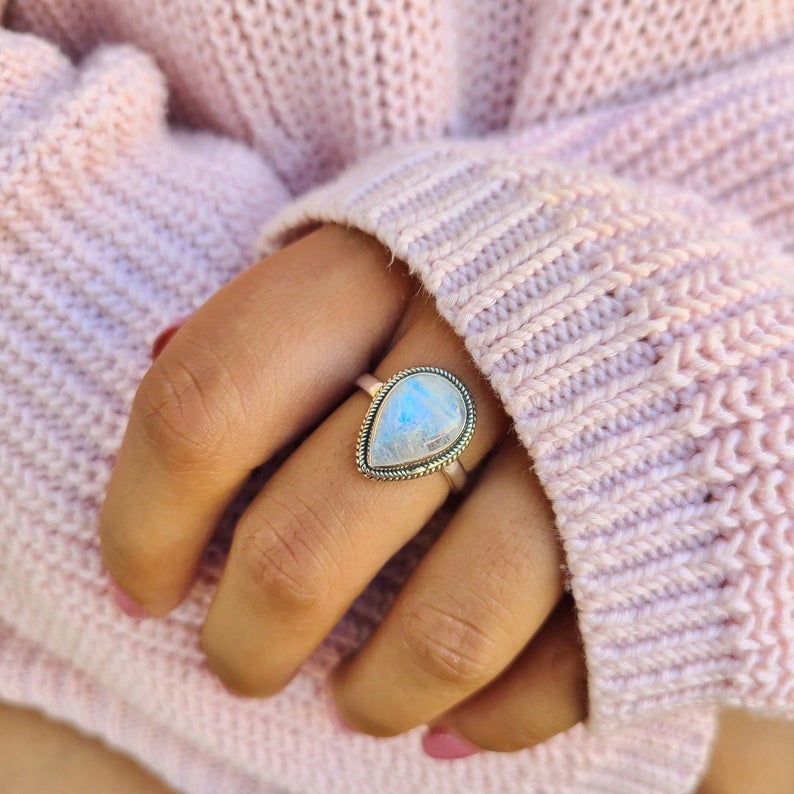 Handmade vintage boho moonstone ring - Buy 2 Free Shipping
