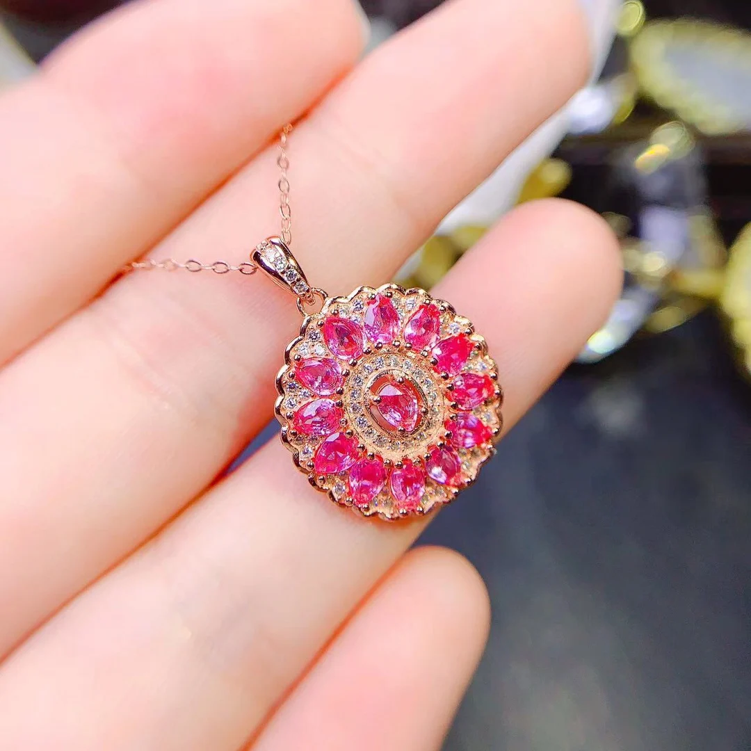 Natural pink sapphire necklace Christmas pendant female necklace gem 925 sterling silver jewelry certification boutique