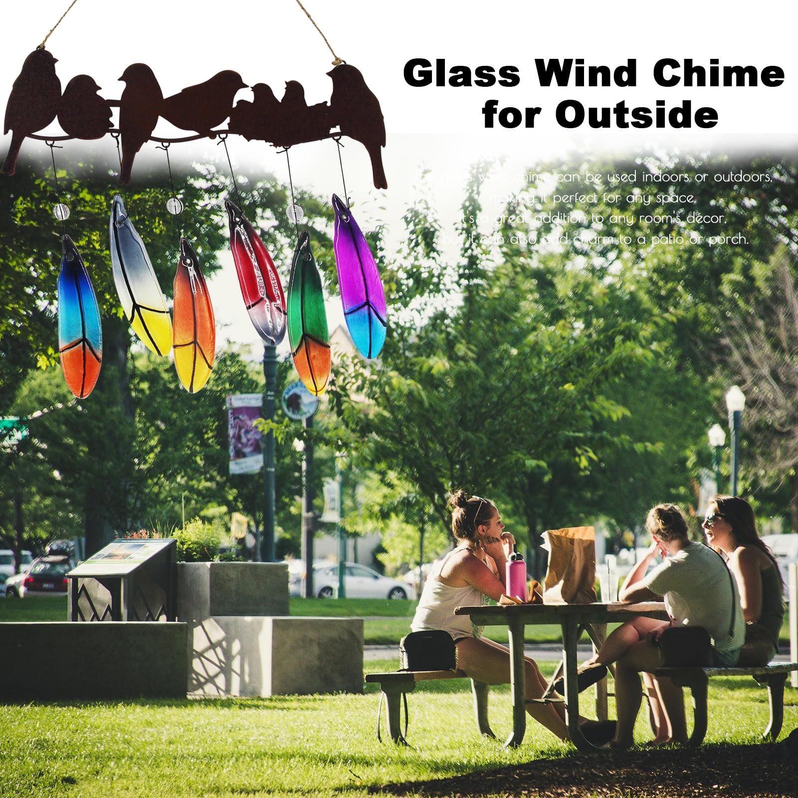 🔥Last Day 50% OFF🔥Colored Glass Memorial Wind Chimes-Metal Bird Yard Art