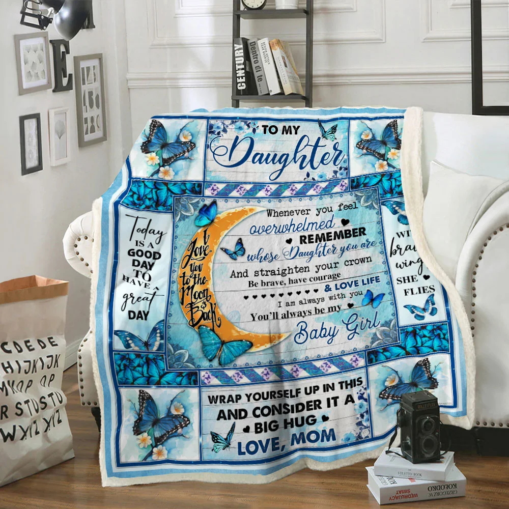 Mom To Daughter, With Brave Wings She Flies, Butterfly Sofa Throw Blanket
