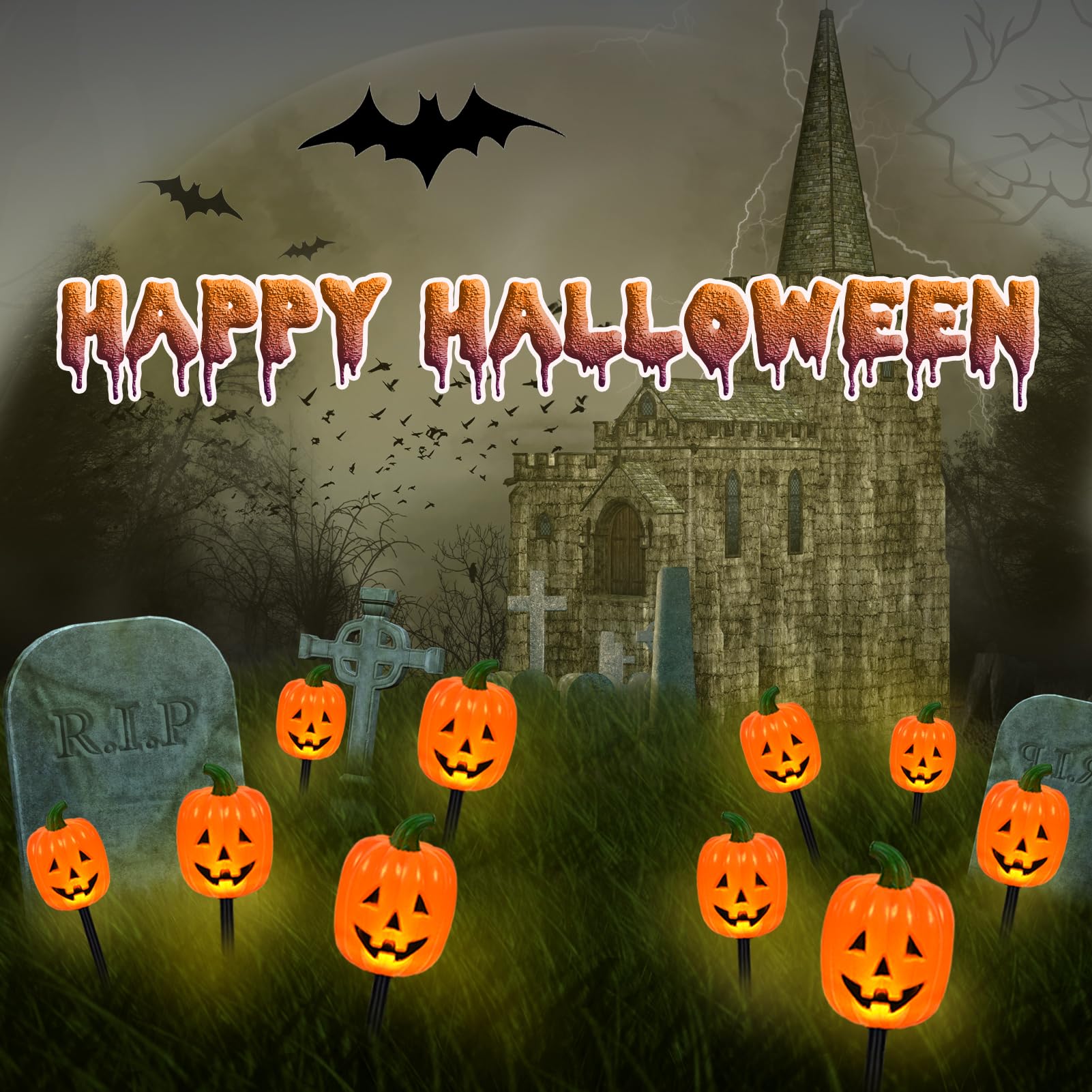 💥ON SALE💥Set of 5-Halloween Decorative Solar Pumpkin Stake Lights – Waterproof ✨