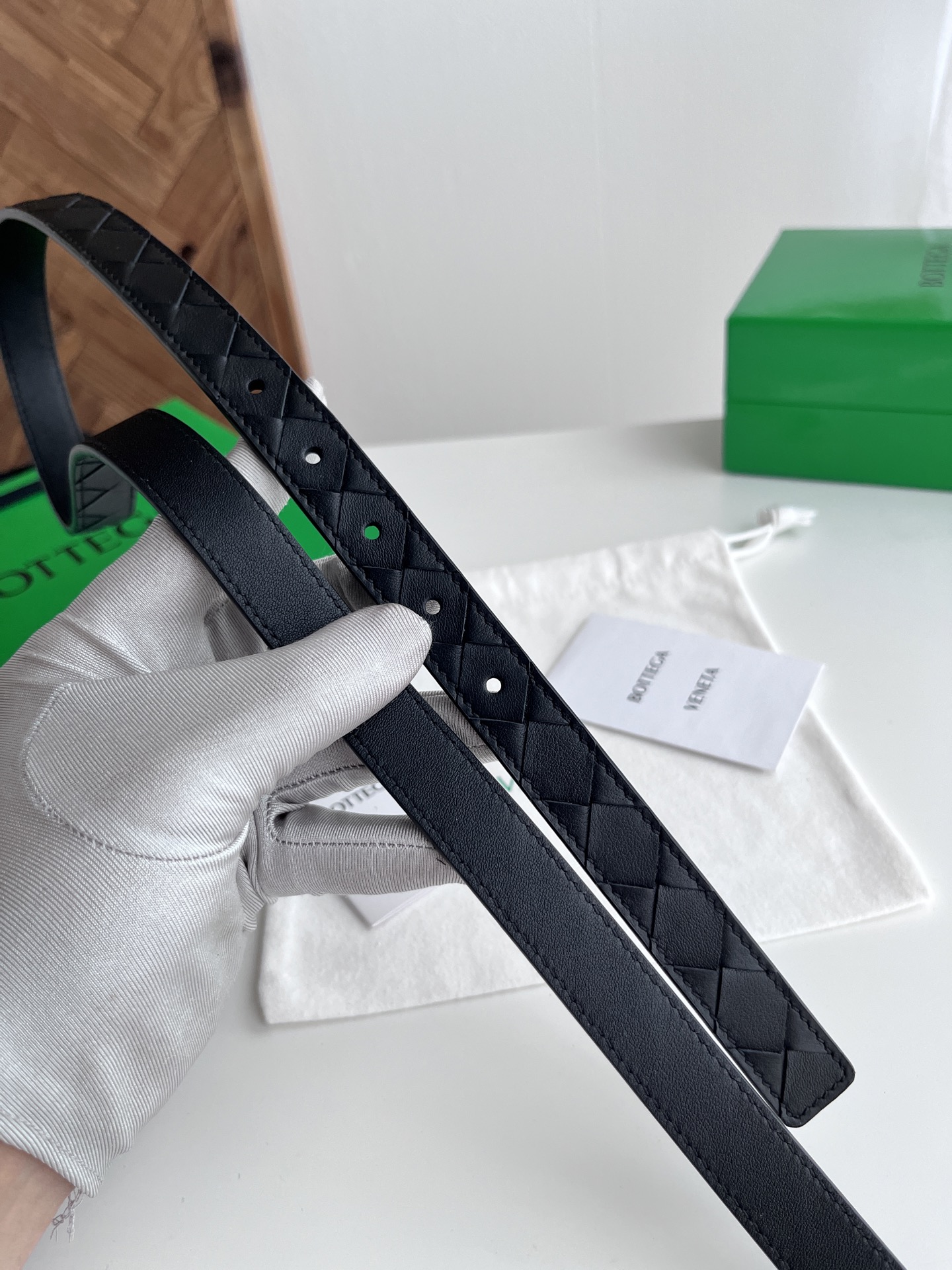 Bottega Veneta intreccio woven cowhide double-sided belt width 2.0cm
