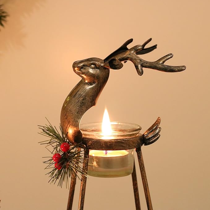 🌲🦌Christmas Metal Reindeer Tea Light Candle Holder (Set of 3PCS)
