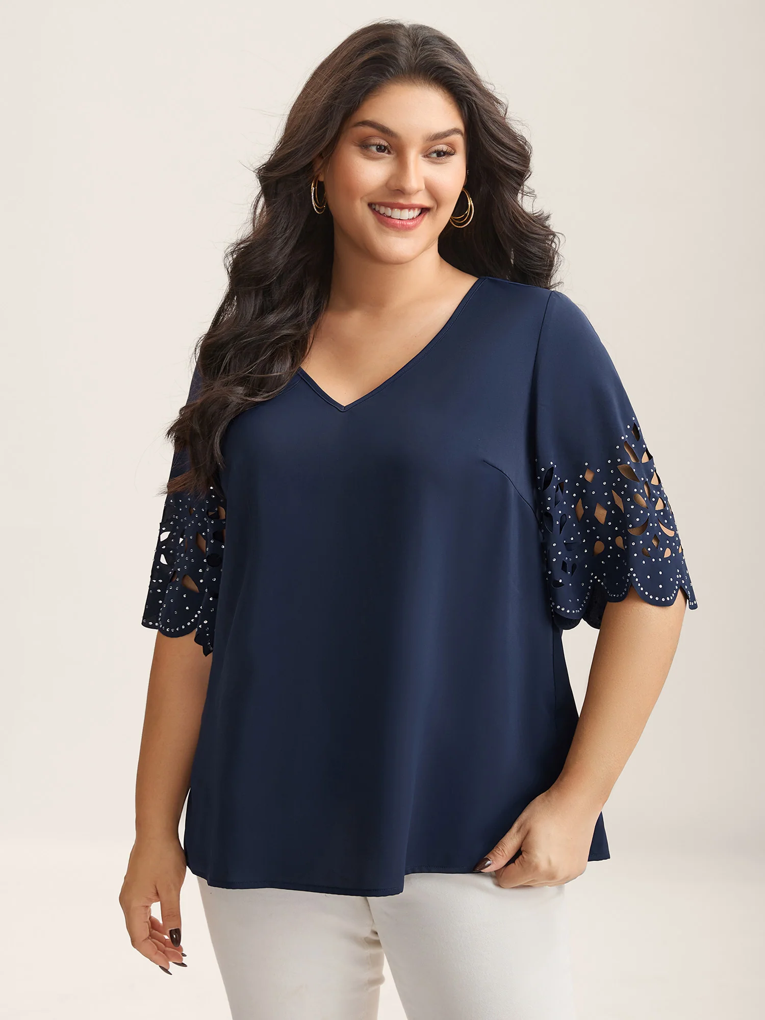 Floral Cut-Out Sequin Solid Blouse