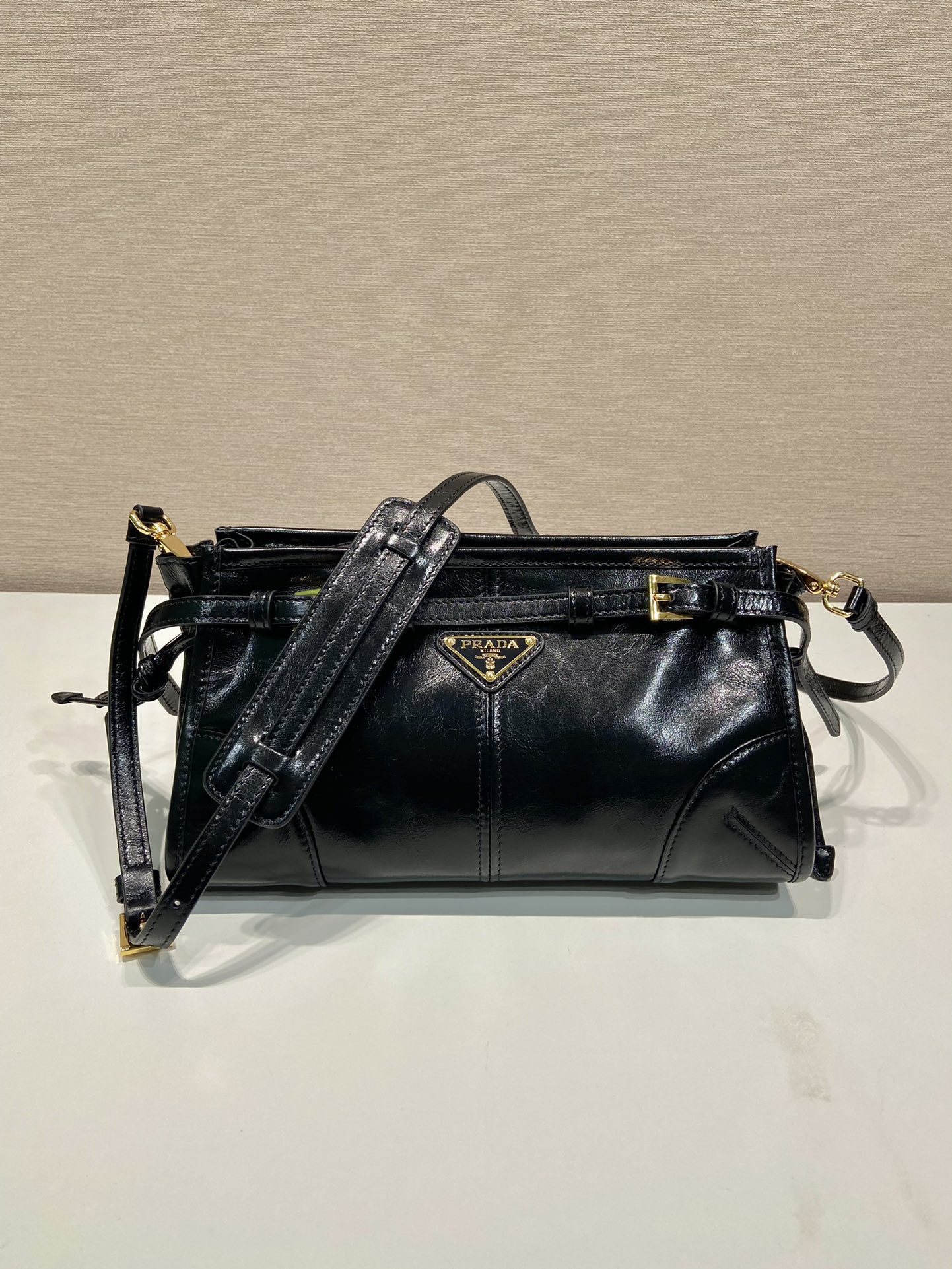 Prada LusSolf Oiled Wax Leather Shoulder Bag 1BA215