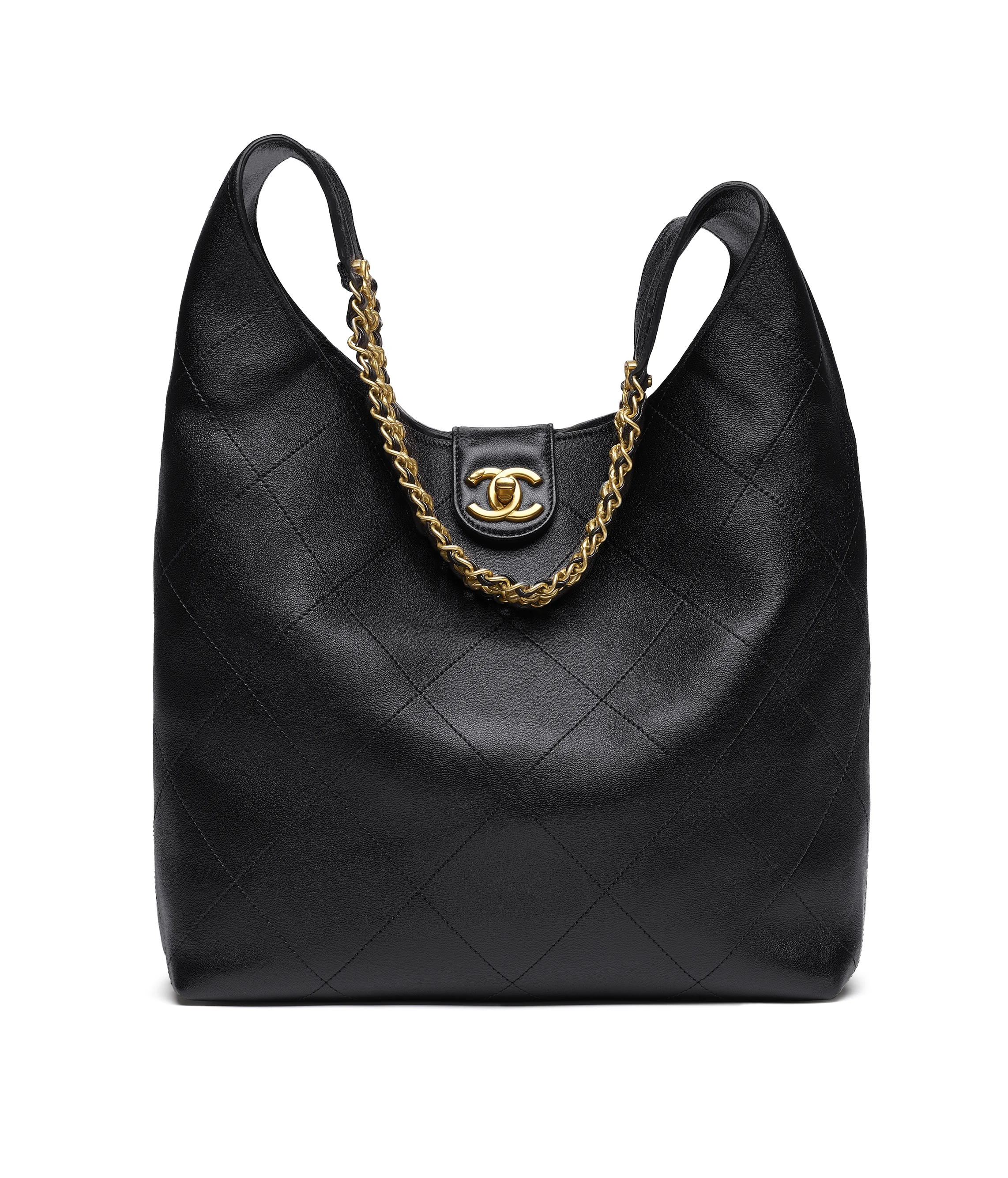Chanel Large Hobo Bag Shiny Lambskin & Gold-Tone Metal Black AS5410-B19776-94305