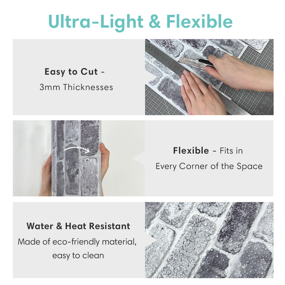 3D Limewashed Brick Peel and Stick Wall Tile