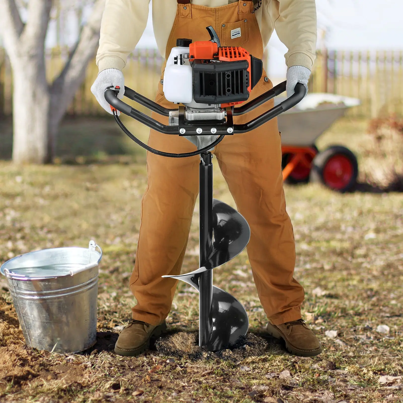 Post Hole Digger,  52cc 1450W Auger Post Hole digger, Gas Powered Earth Digger with Two Earth Auger Drill Bit 6