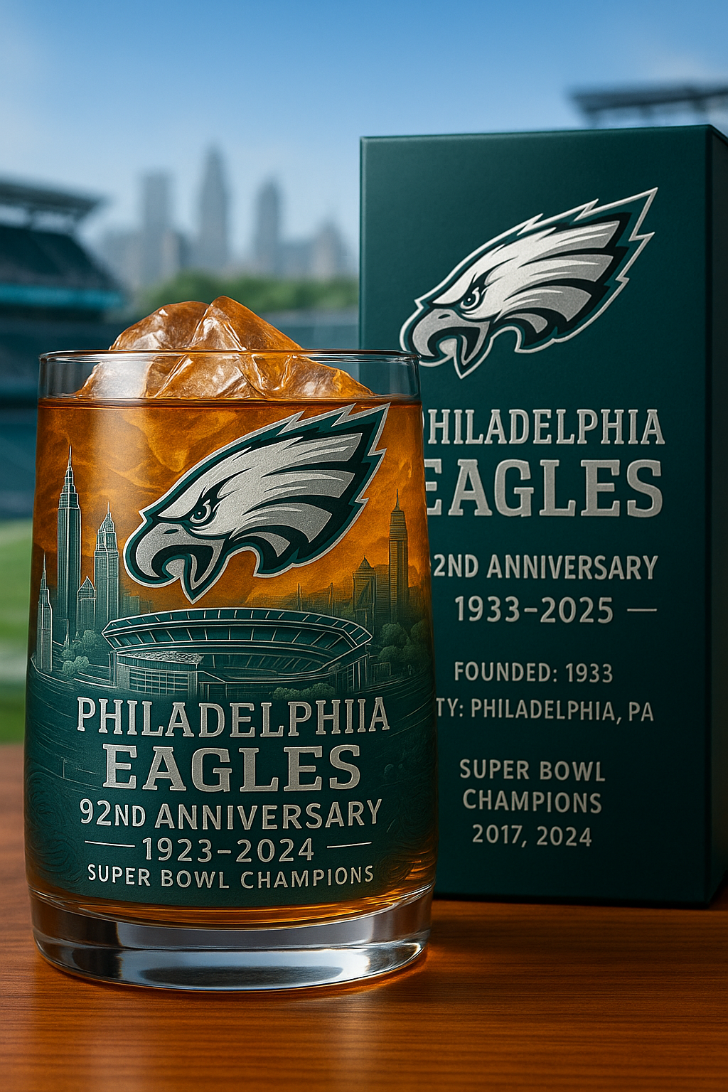 Philadelphia Eagles 92nd Anniversary Commemorative Whiskey Glass