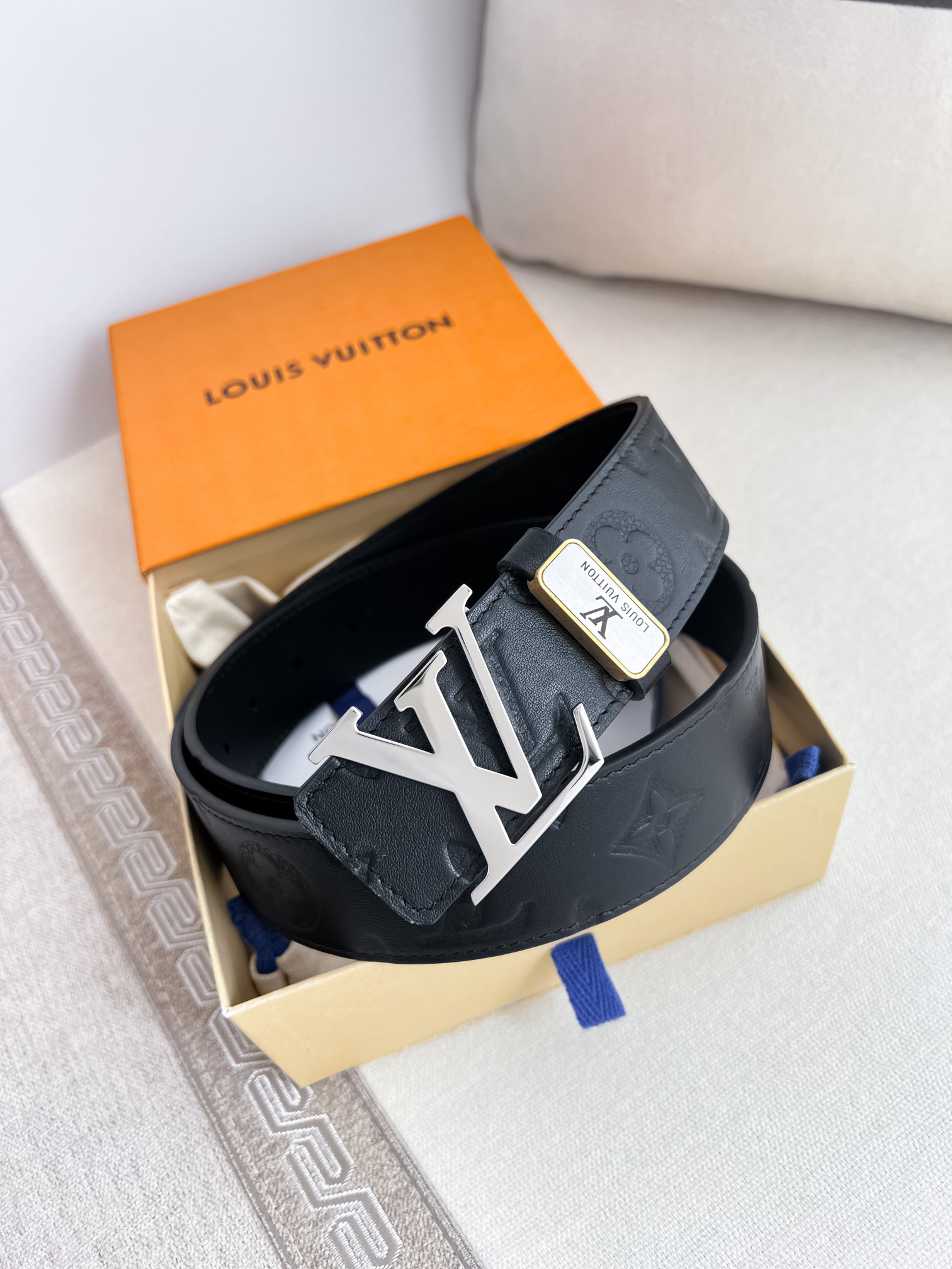 Louis Vuitton Black Printed Calfskin Men's Belt 3.8CM Width