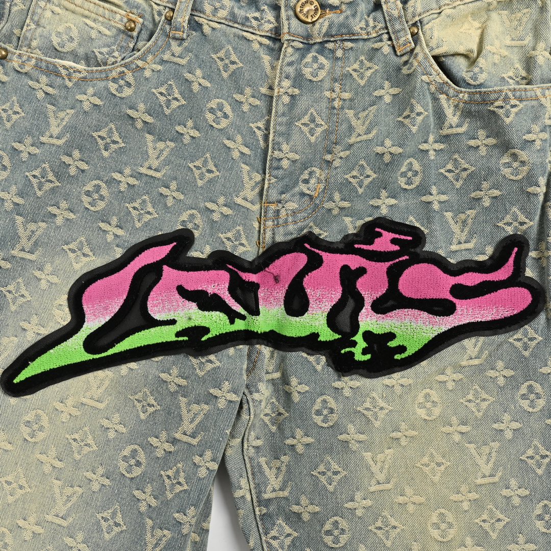 Louis Vuitton Gradient Flocked Lettering Jeans