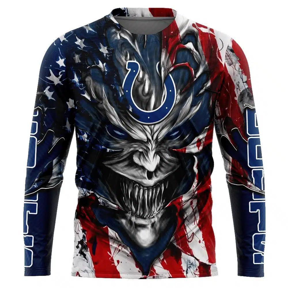INDIANAPOLIS COLTS DEMON FACE AMERICAN FLAG-3D UNISEX HOODIE
