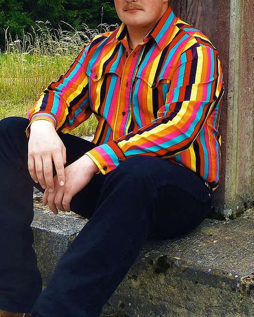 Men's Casual Retro Blue Striped Long Sleeve Shirt