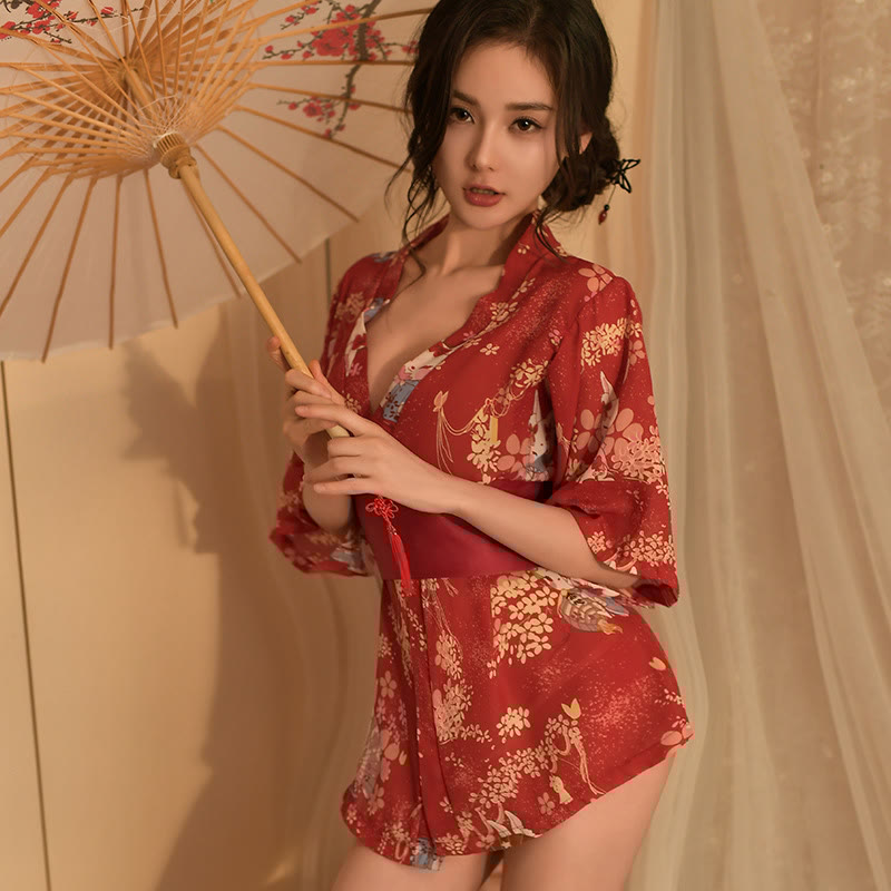 Vintage Kitty Flower Kimono Lingerie