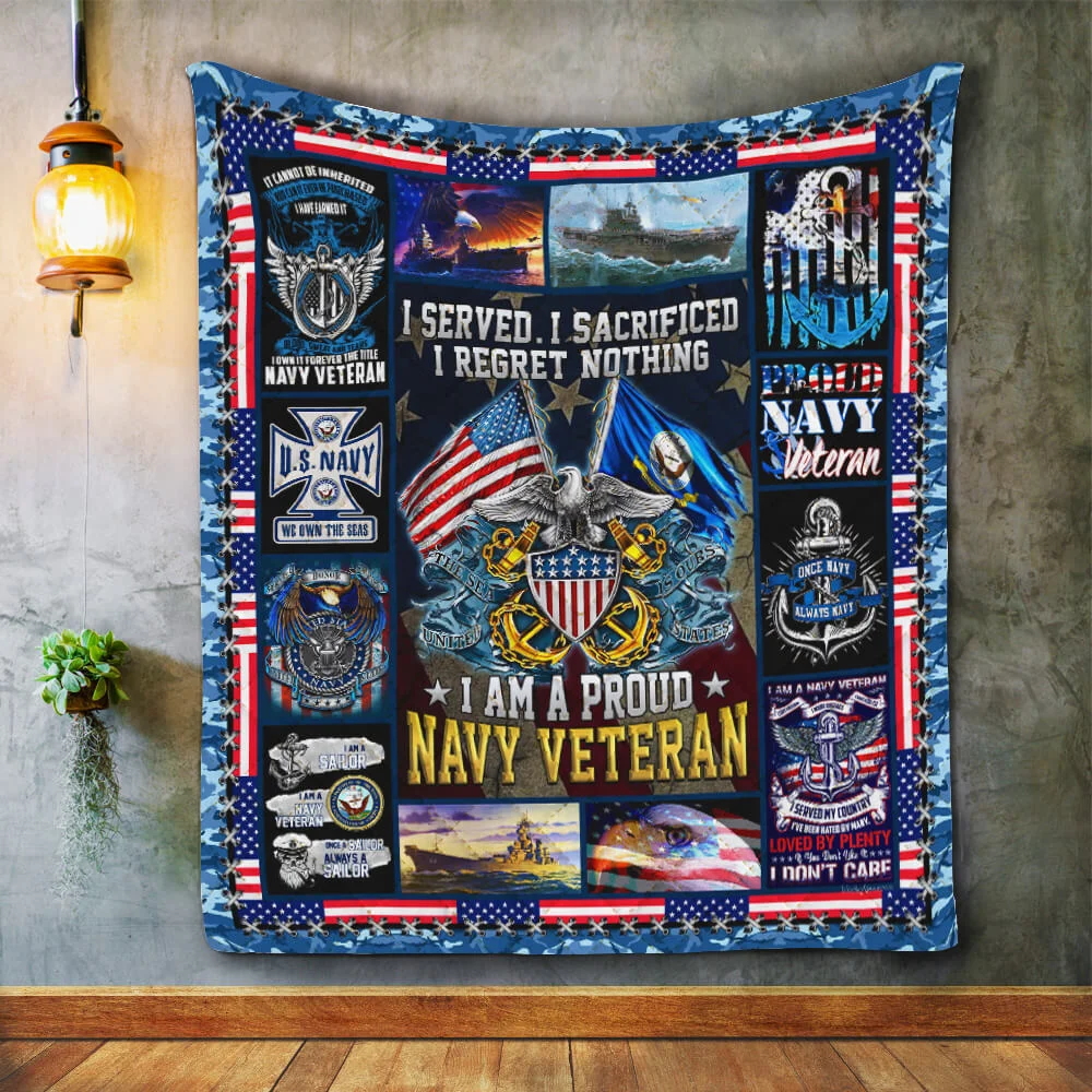 U.S. Navy I Am A Proud Navy Veteran Quilt Blanket