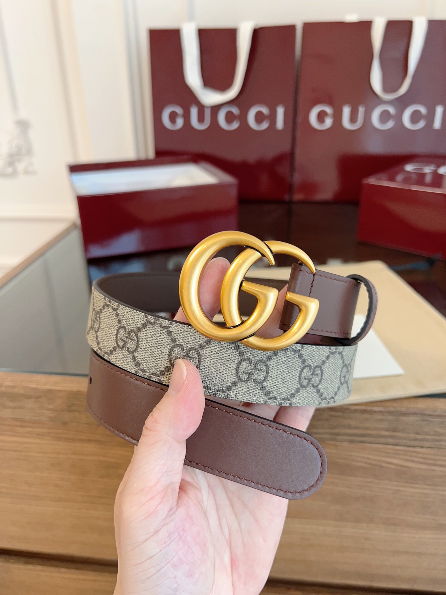 Gucci Double G steel buckle women's cowhide double-sided belt 3.0cm wide