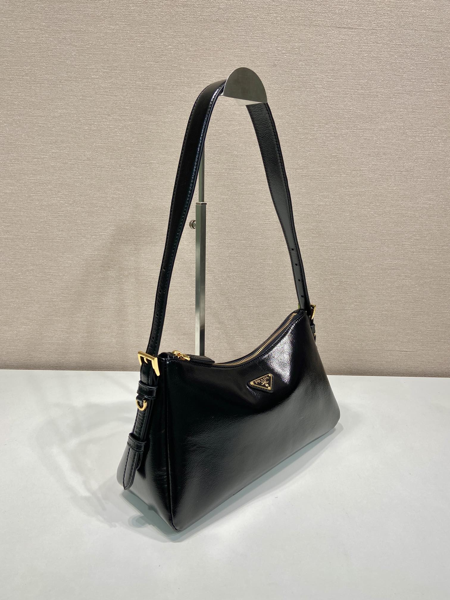 Prada Aimee Hobo Wrinkled Patent Leather Underarm Bag 1BC229