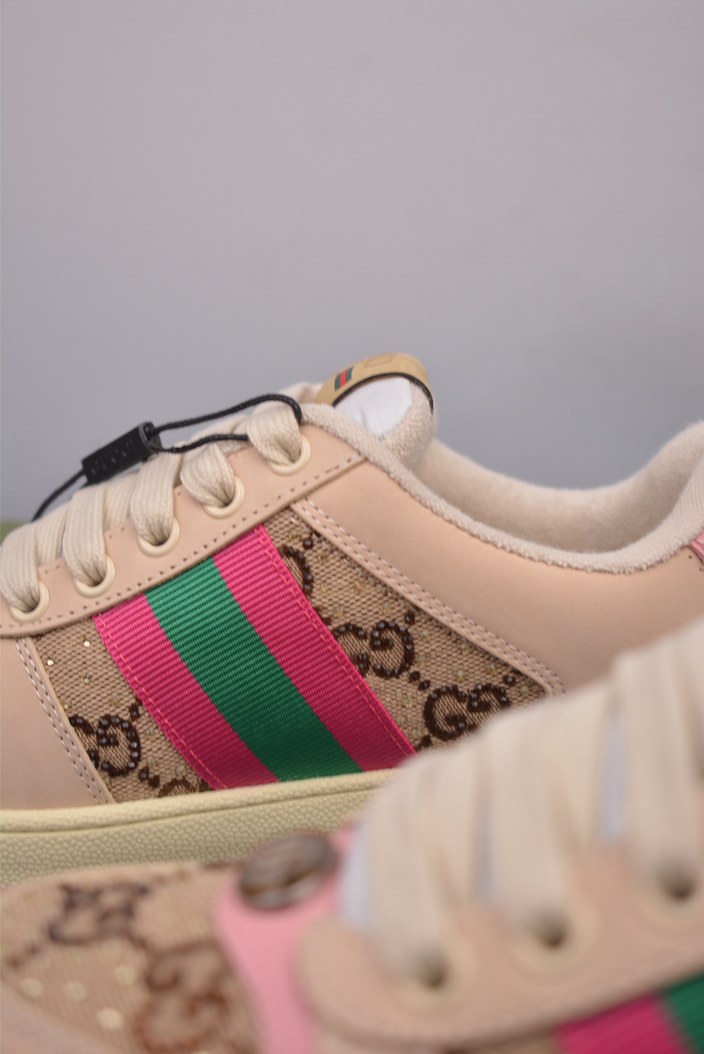 Gucci Screener GG Sneaker Low Beige Pink Green Diamond