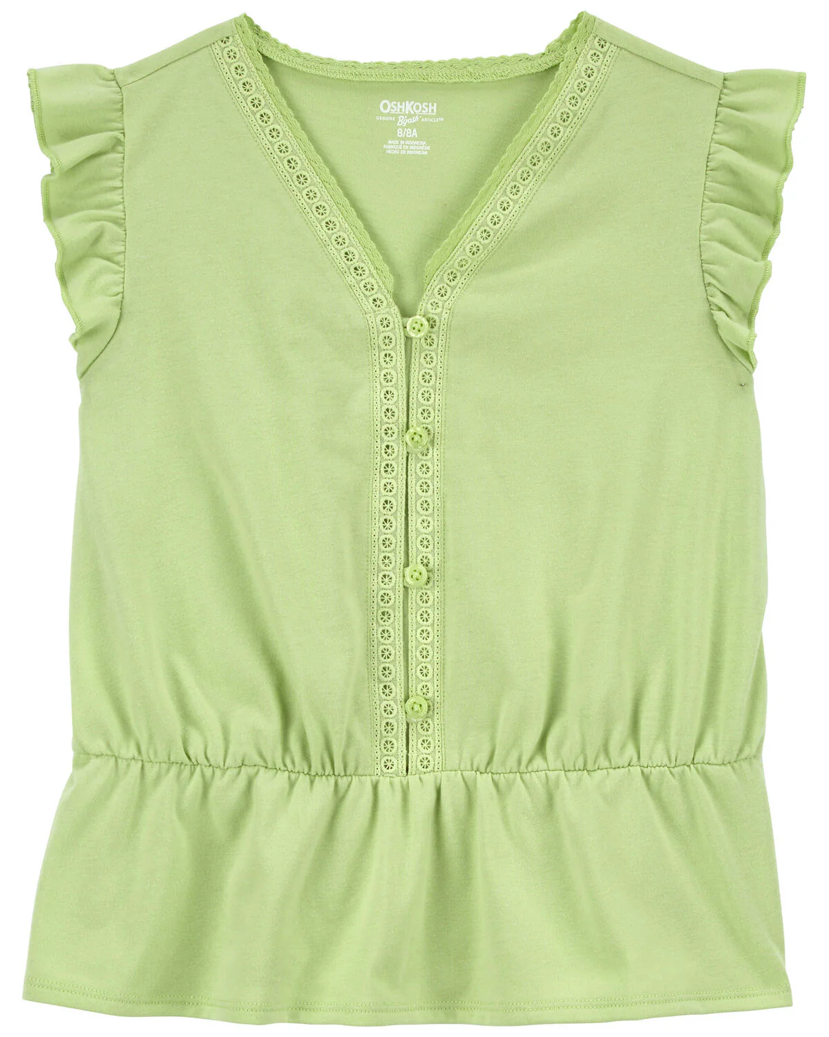 Oshkosh Kid Button-Front Flutter Top with Linen Cotton Drawstring Sun Shorts