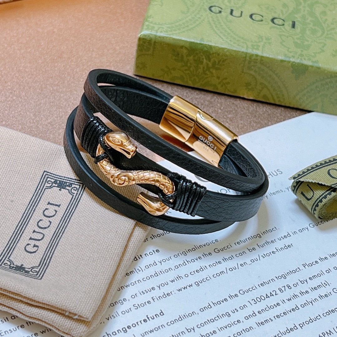 Gucci Gold Snake Leather Bracelet