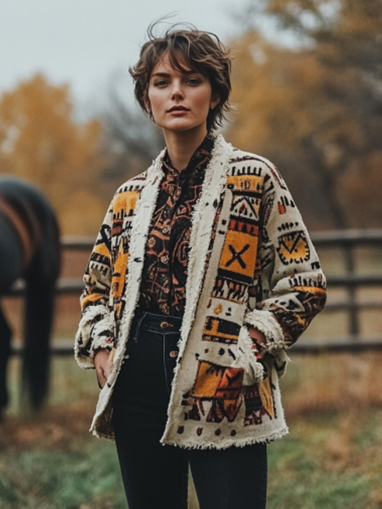 Women's Vintage Bohemian Print Cardigan