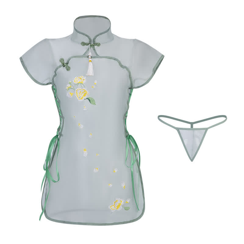 Vintage Cheongsam See-through Lingerie Dress