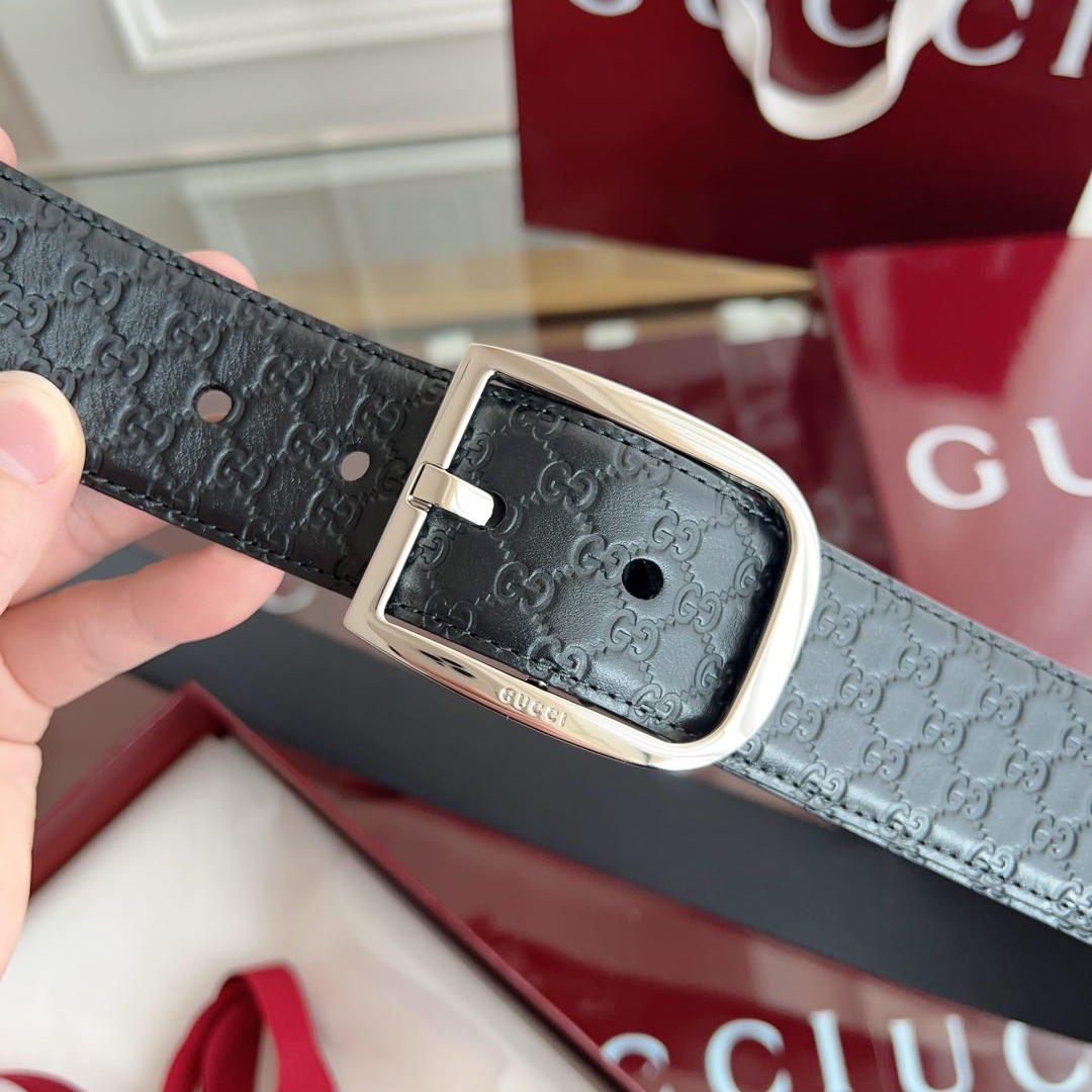 Gucci pin buckle embossed leather belt width 4.0cm