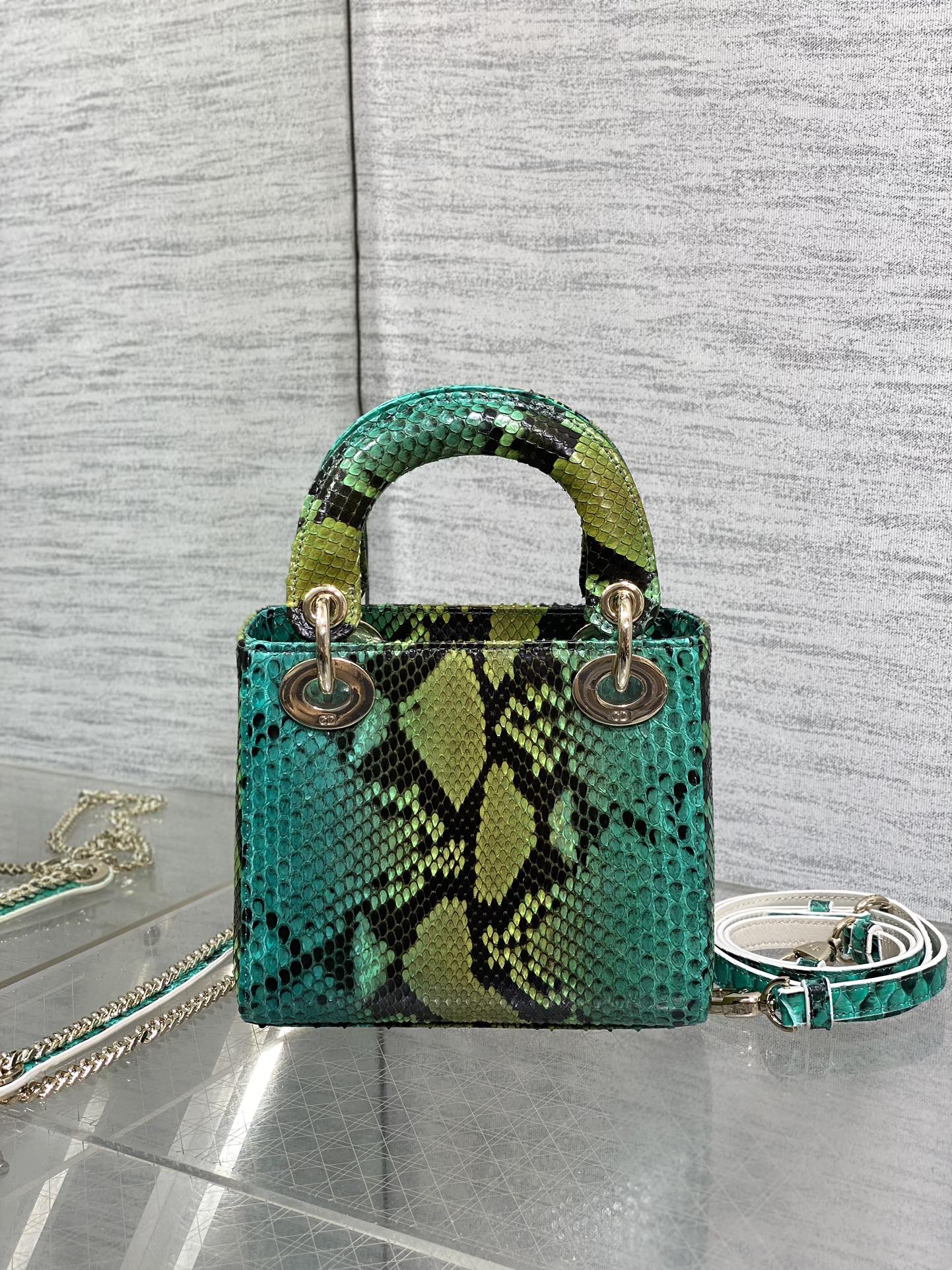 Dior Lady three-grid rare snakeskin Princess Diana bag