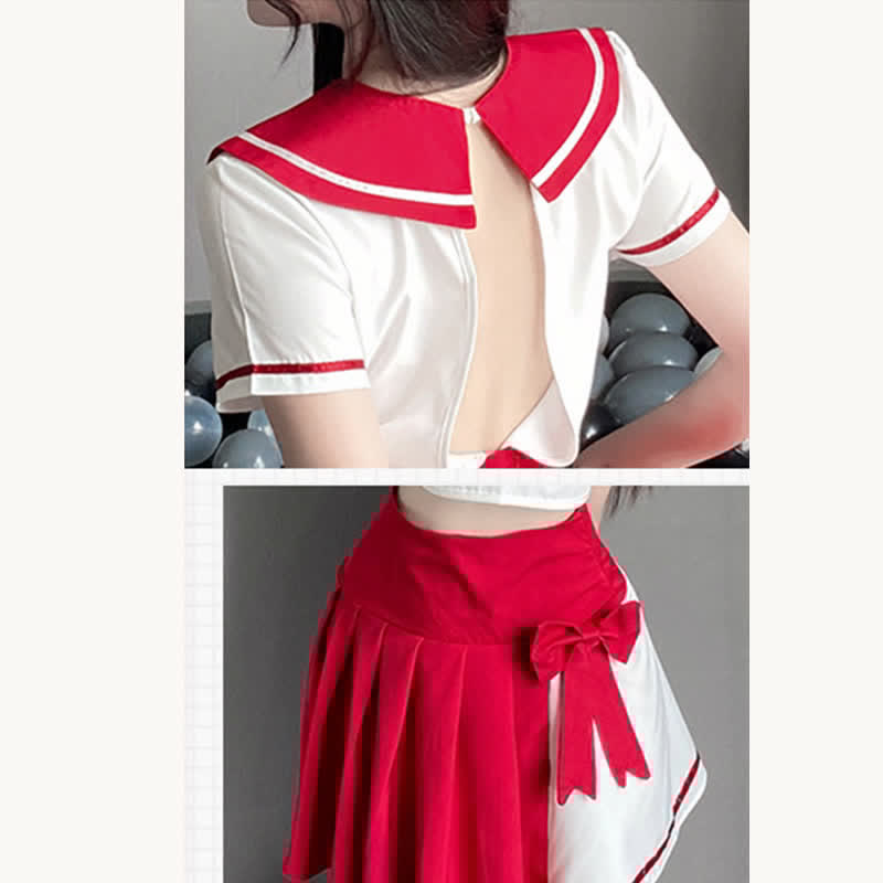 Hollow Out Bowknot JK Uniform Lingerie Stockings Set