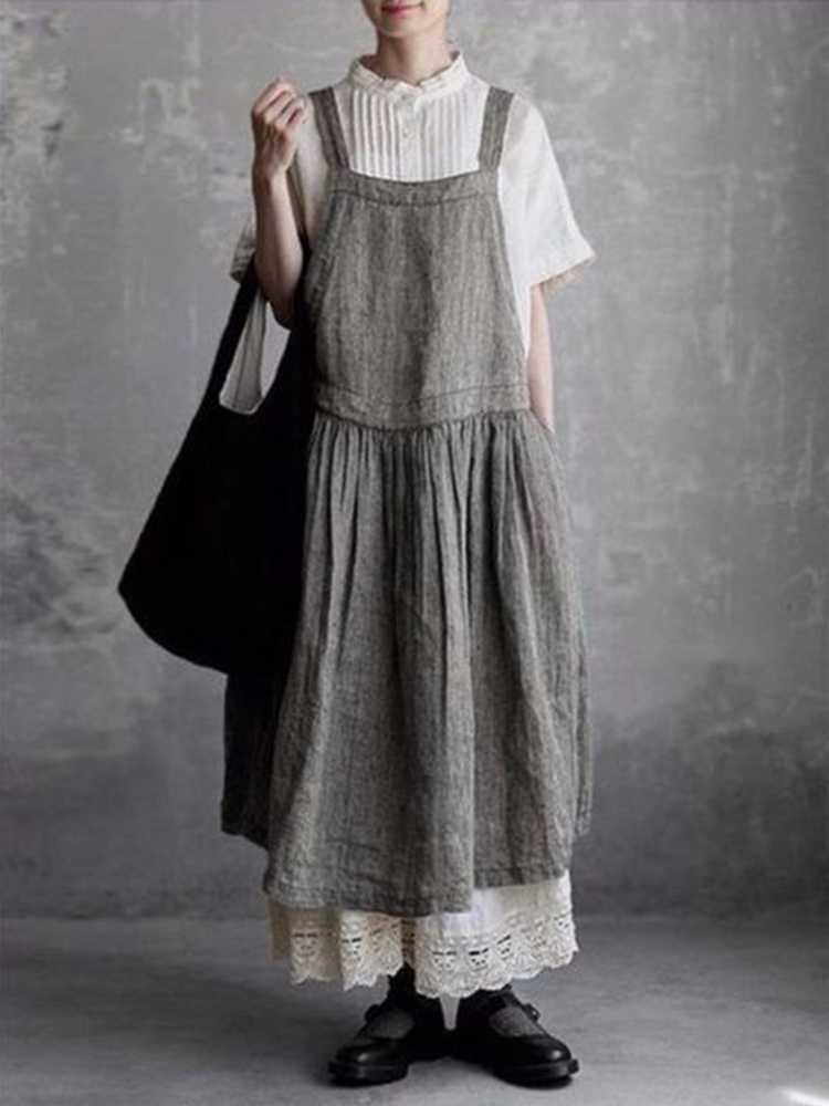 Retro Comfy Pleat Sleeveless Maxi Dress
