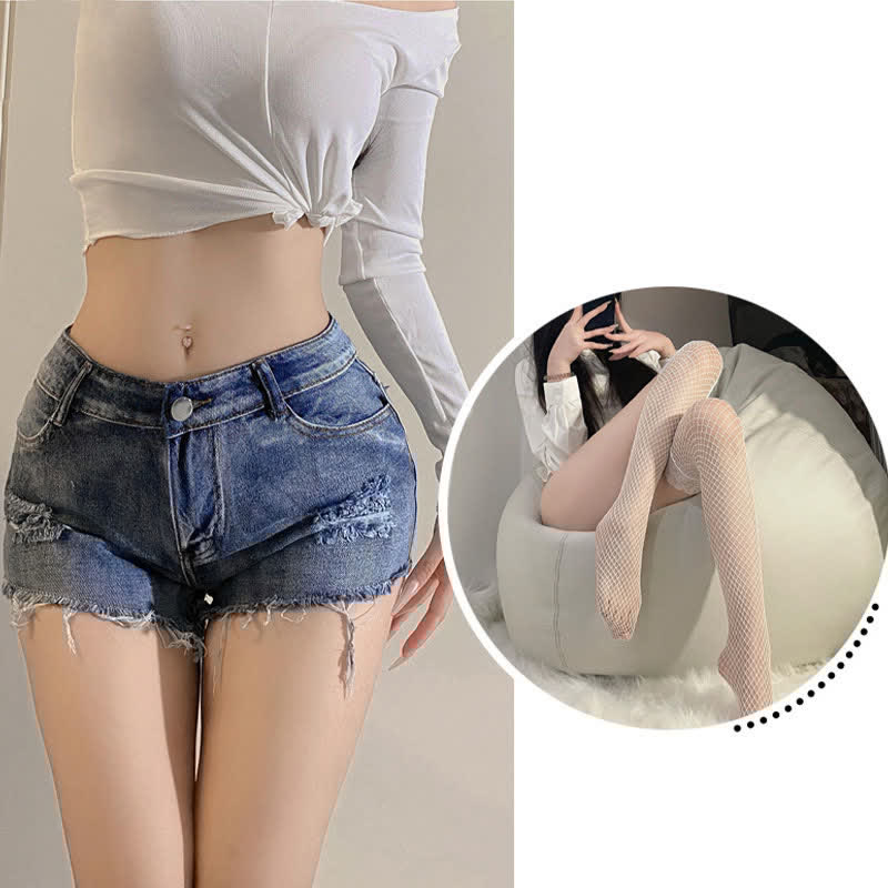 Sexy Ripped Hollow Out Denim Shorts Lingerie