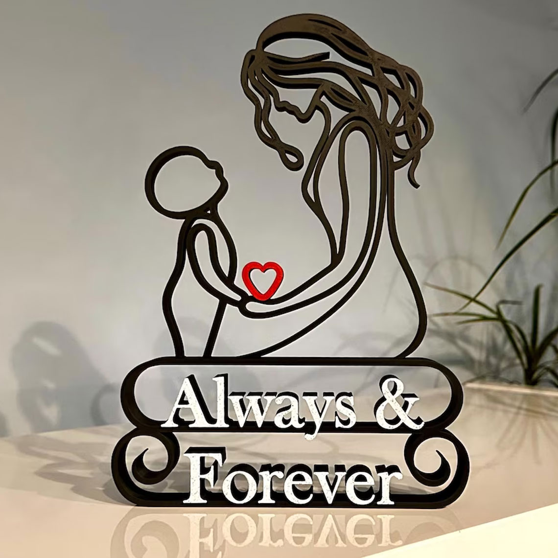 Minimalist Mother & Child Line Art Sculpture /  Custom Text