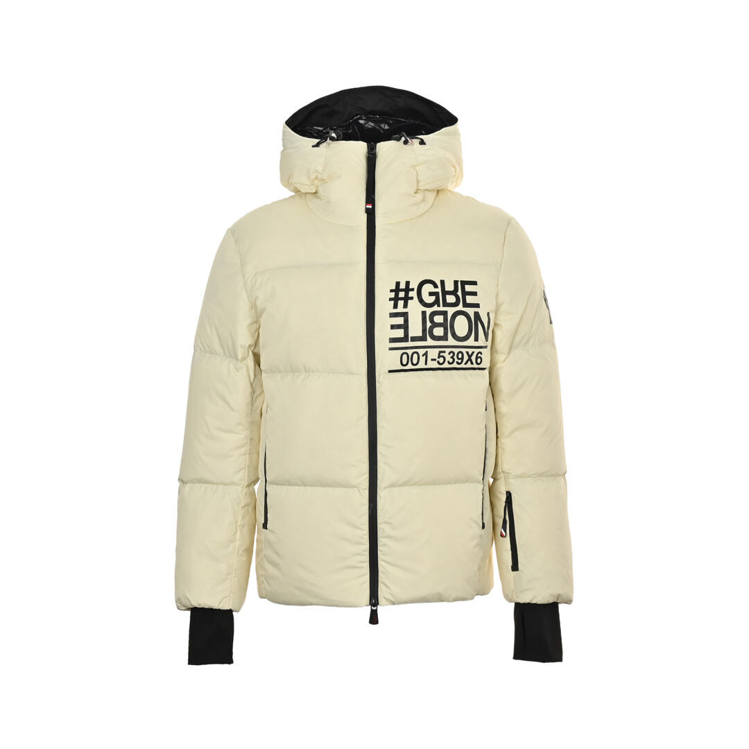 Moncler hooded ski down jacket with large chest and arm logo