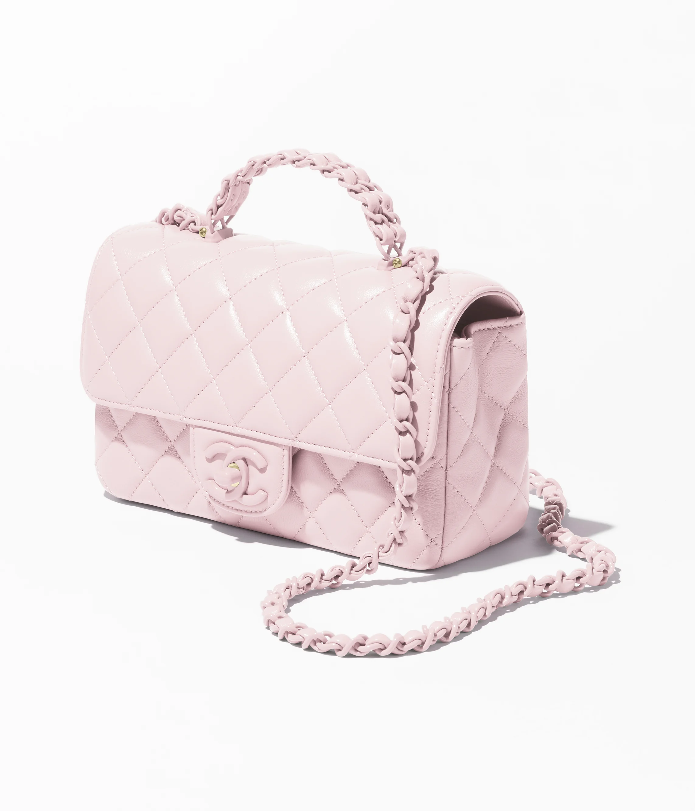 Chanel Mini Flap Bag with Top Handle Lambskin & Lacquered Metal Light Pink AS5355-B19386-NADOE