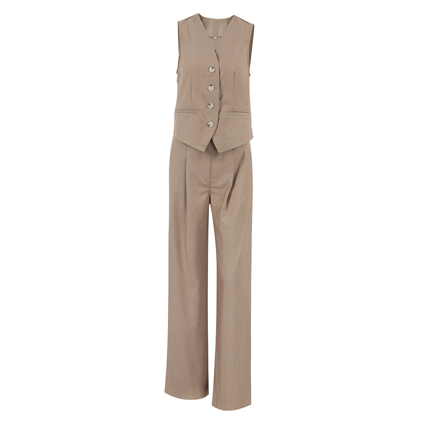 V-Neck Sleeveless Vest Suit for Women